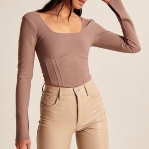 Abercrombie & Fitch Long-Sleeve Corset Top, Brown, XL, NWT